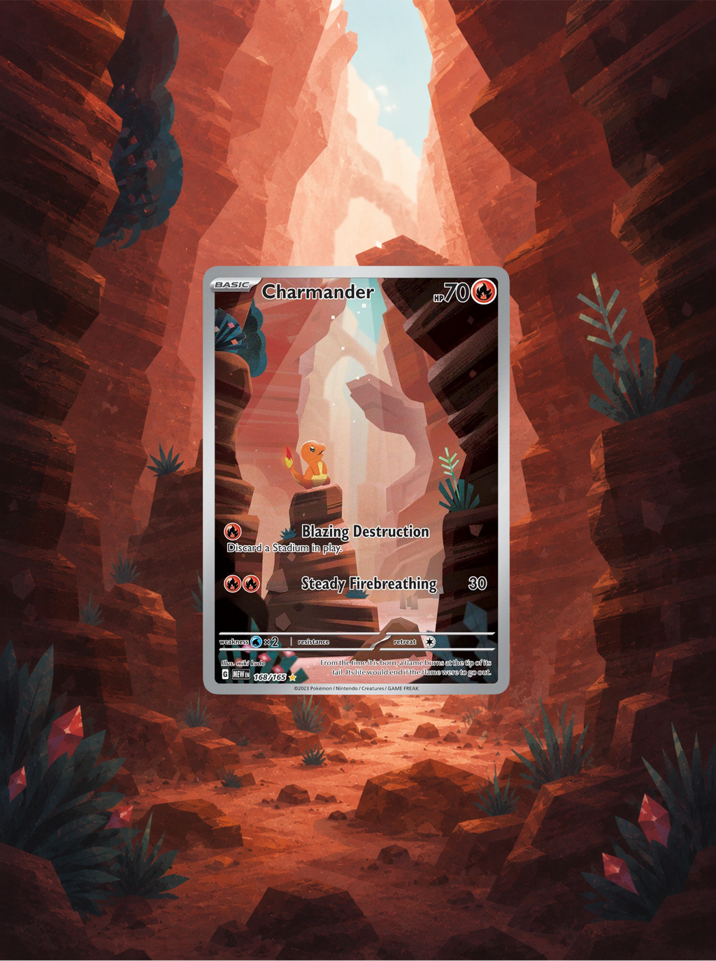 Pokémon trading card featuring Charmander in a desert landscape