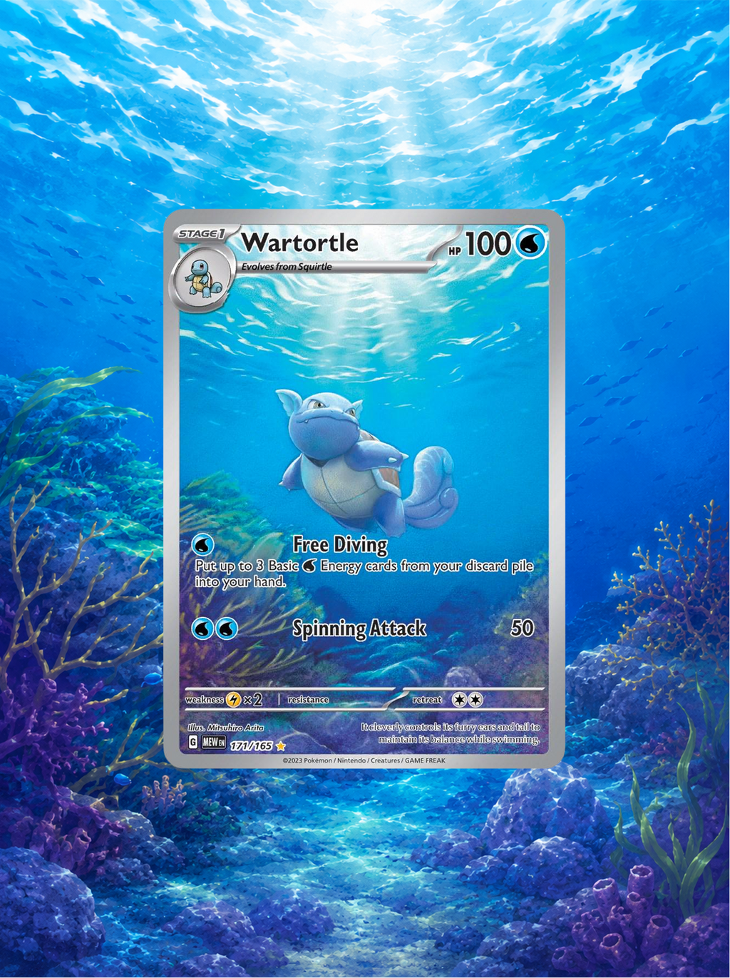 Pokémon trading card featuring Wartortle on an underwater background