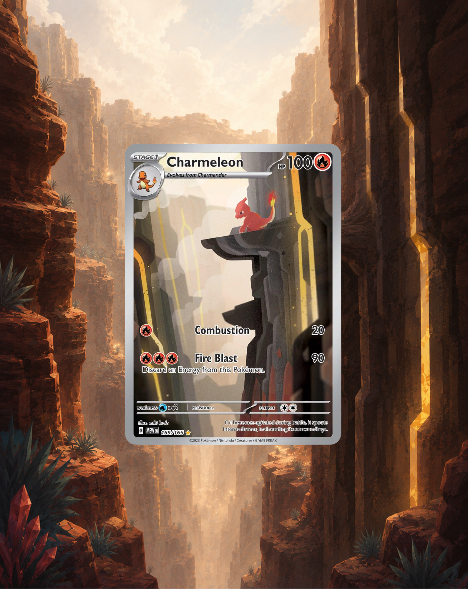Card featuring a Charmeleon in a fantasy landscape with towering cliffs.